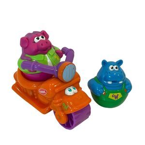 Hasbro  Weebles Wobble Orange Motorcycle Scooter & Riders 2003 Playskool 3Pc Lot